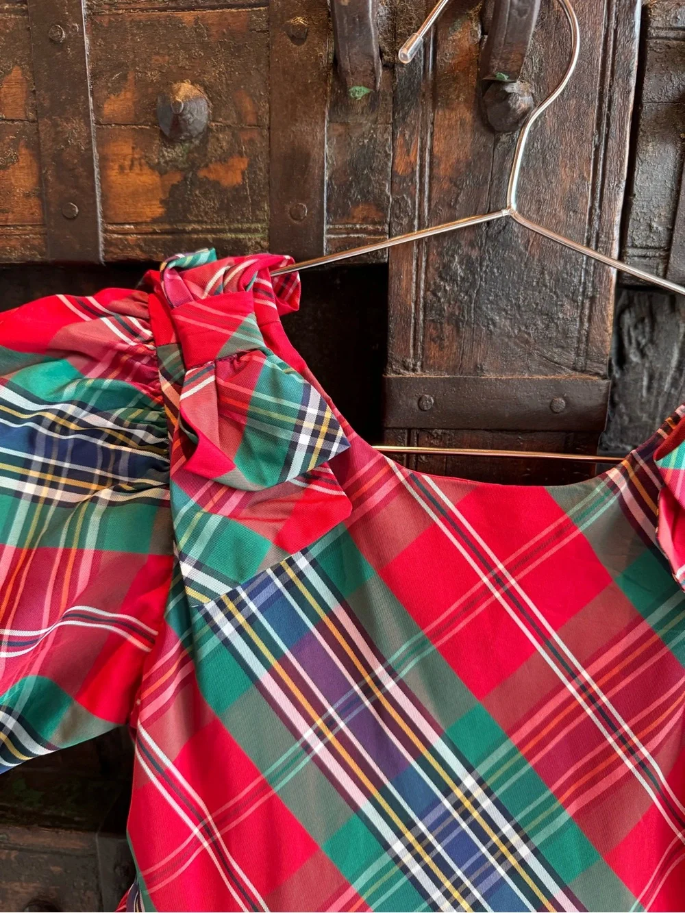 Janie and Jack Red Plaid Holiday Puff-Sleeve Kids Dress